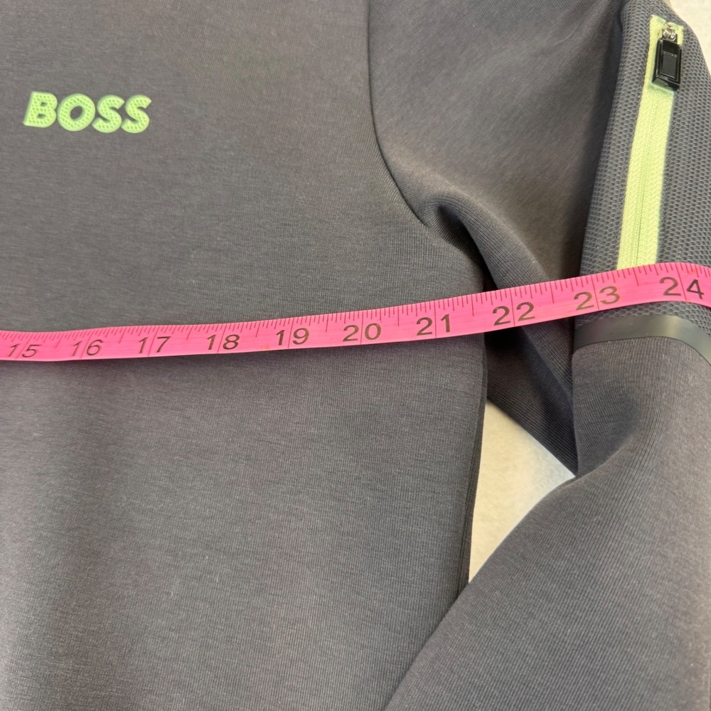 BOSS Men Sweatshirt Quarter Zip Pullover Charcoal Green Logo Athleisure Size L - Picture 5 of 8